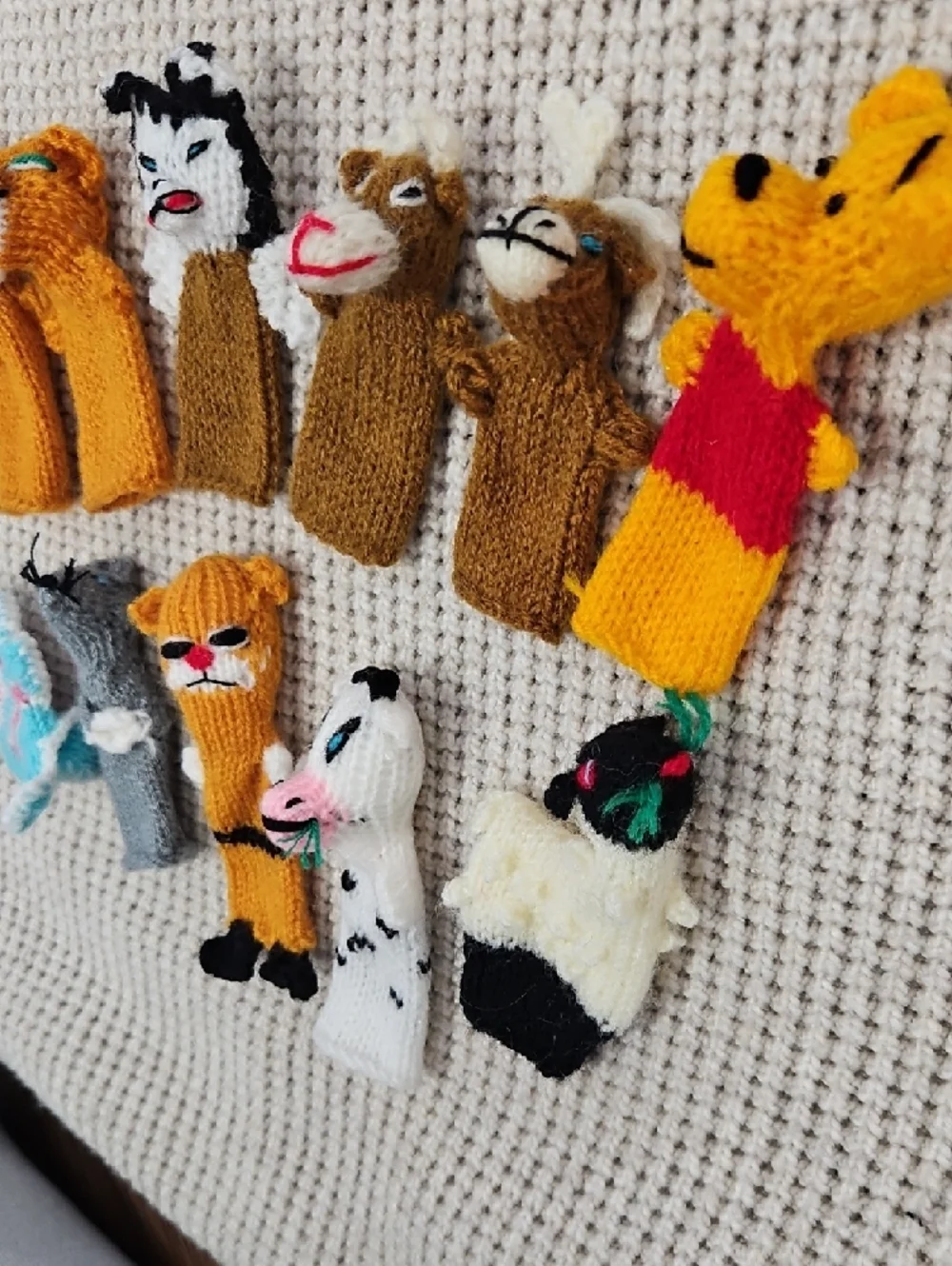 Hand-Knit Animal Finger Puppet Set of 11 Storytelling Toys